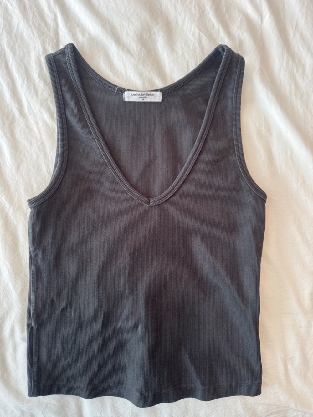 perfectwhitetee Dark Gray Ribbed V-Neck Tank